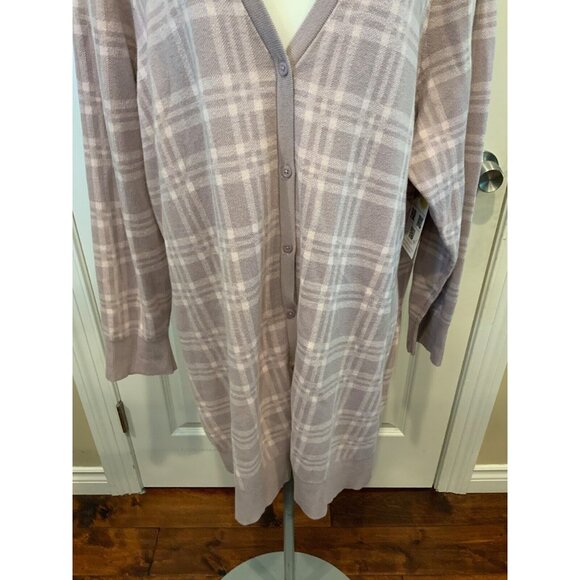 Torrid Gray & Light Pink Plaid Boyfriend Button-Up Cardigan, Size 4 (4X) Plus - Picture 3 of 7